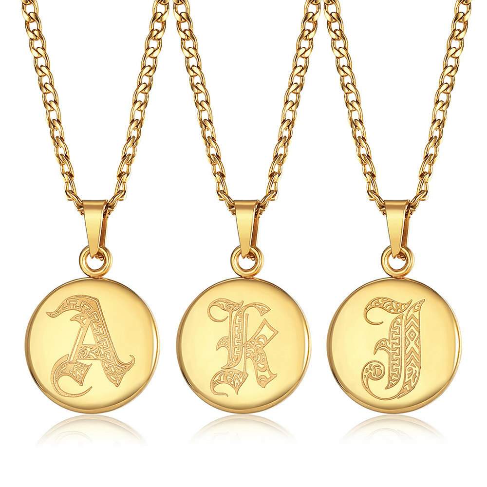 Monogram Initial Letter A-Z Charm Pendant Necklace Gold Plated Stainless Steel