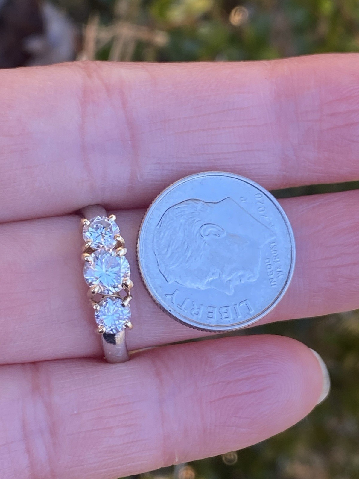 Platinum & 18K YG 1.00TCW 100% Natural Diamond Three Stone Ring