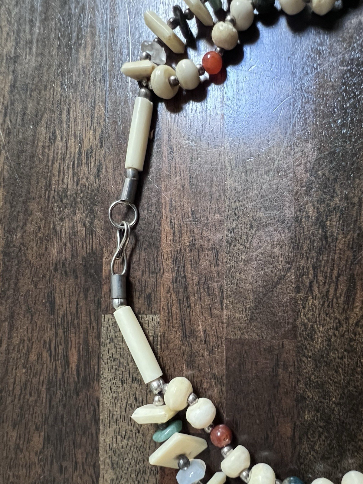 Vintage Ethnic Tribal Bone And Tribal Gemstone Beaded 15” Necklace