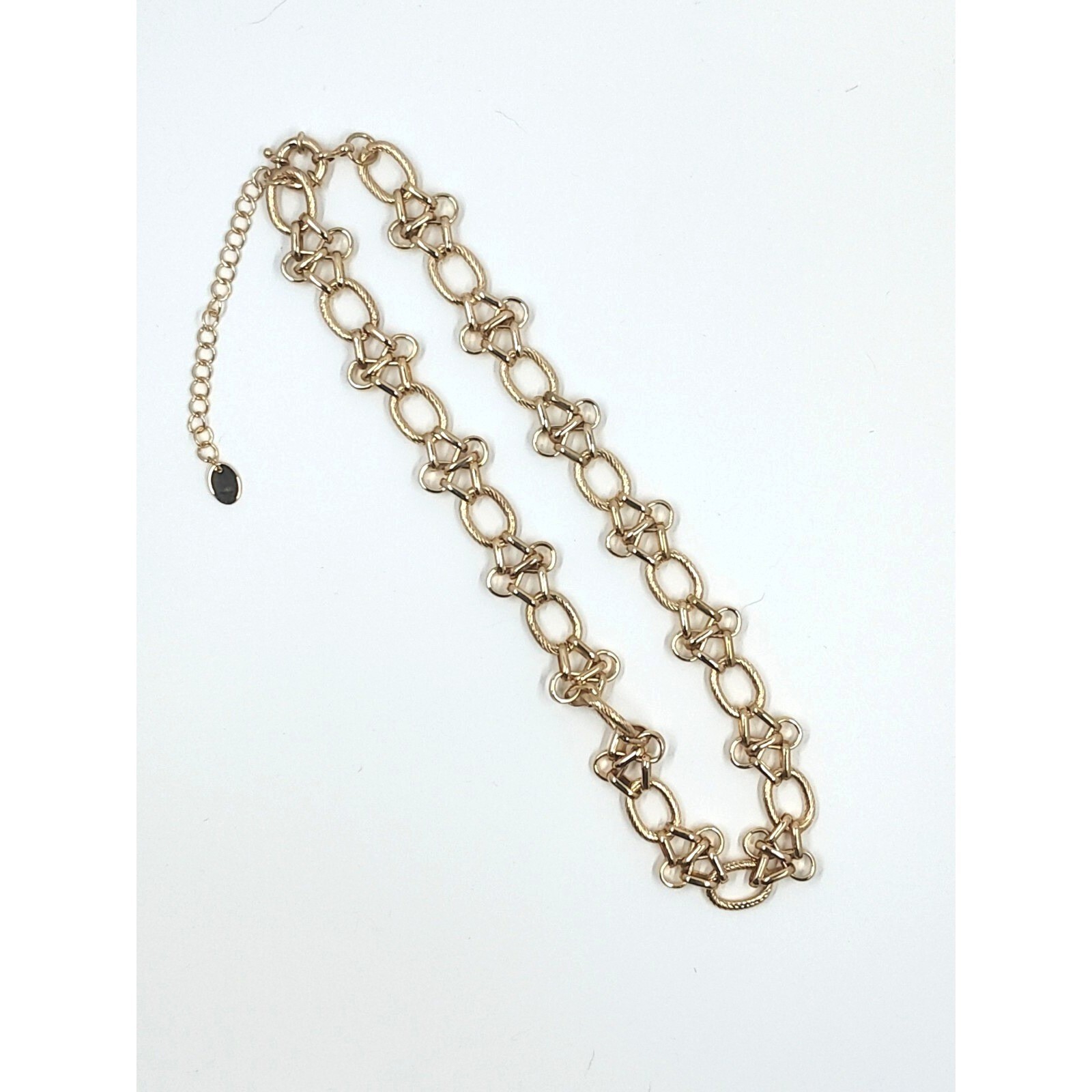 17 Inch Titanium 18k Gold Plated Geometric Link Chain Necklace w/ 2inch Extender