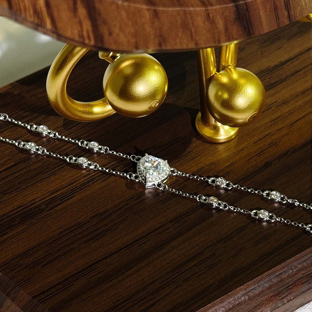 7mm D Color Heart Cut Real Moissanite Women Bracelet Chain 925 Sterling Silver