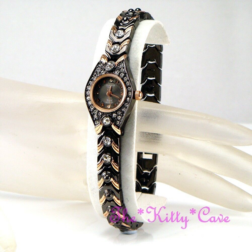 Swiss OMAX Deco Brown & Rose Gold, Seiko Movt Watch w/ Swarovski Crystals JE0104