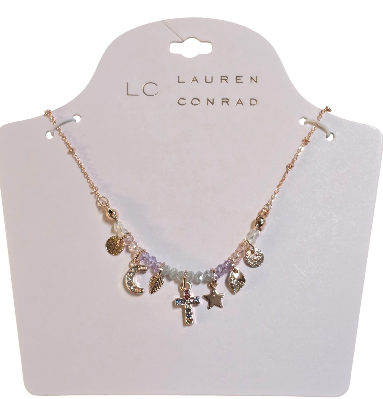 LC Lauren Conrad Women’s Trendy Rose Gold Plated Charm Beaded Necklace NWT