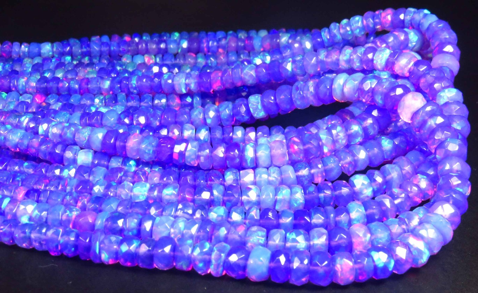 Natural Ethiopian Purple Opal Fire Faceted Rondelle Gems Beads 3.5-5.5mm 16″Inch