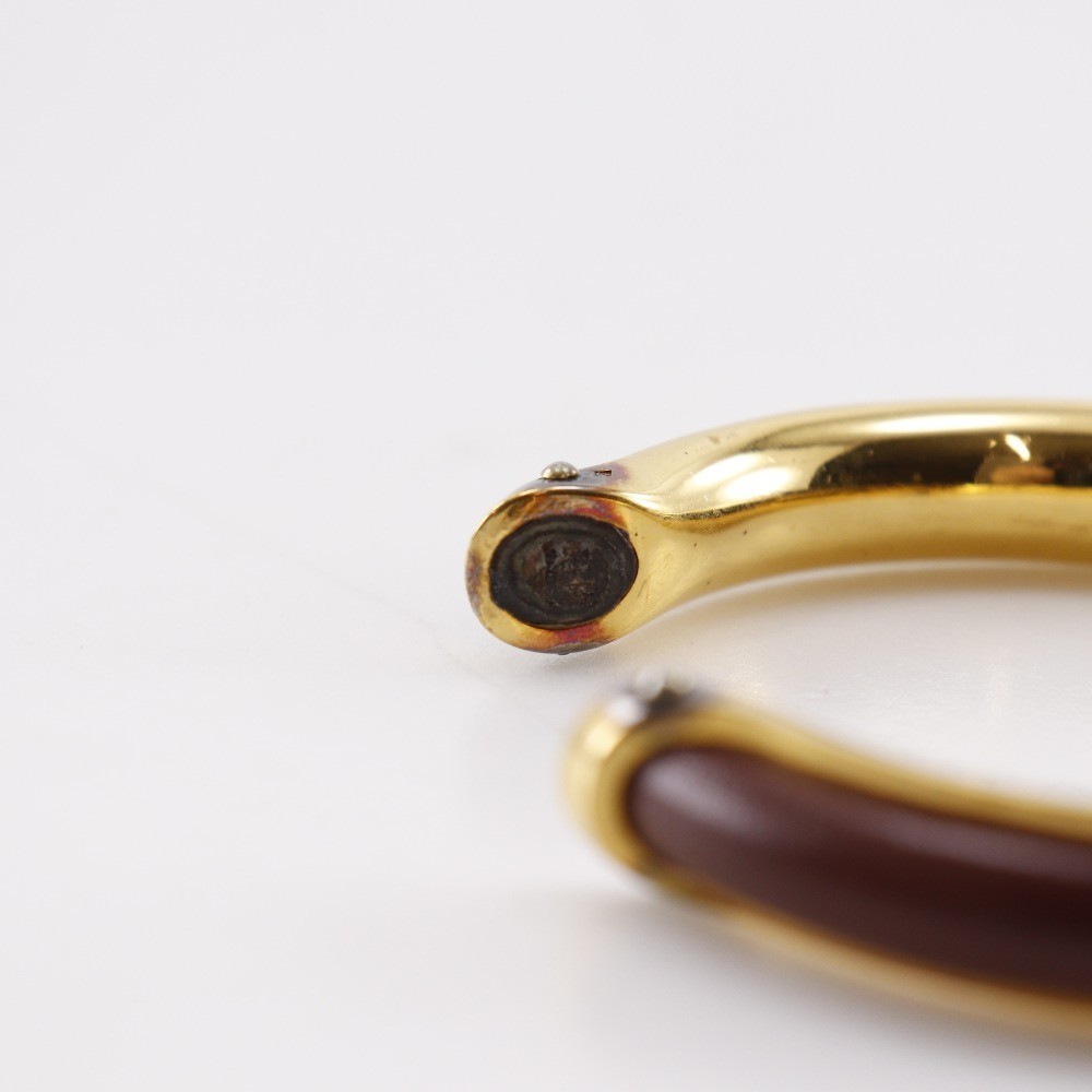 HERMES Bangle vintage Brown Plated Gold/leather 36.3g Women