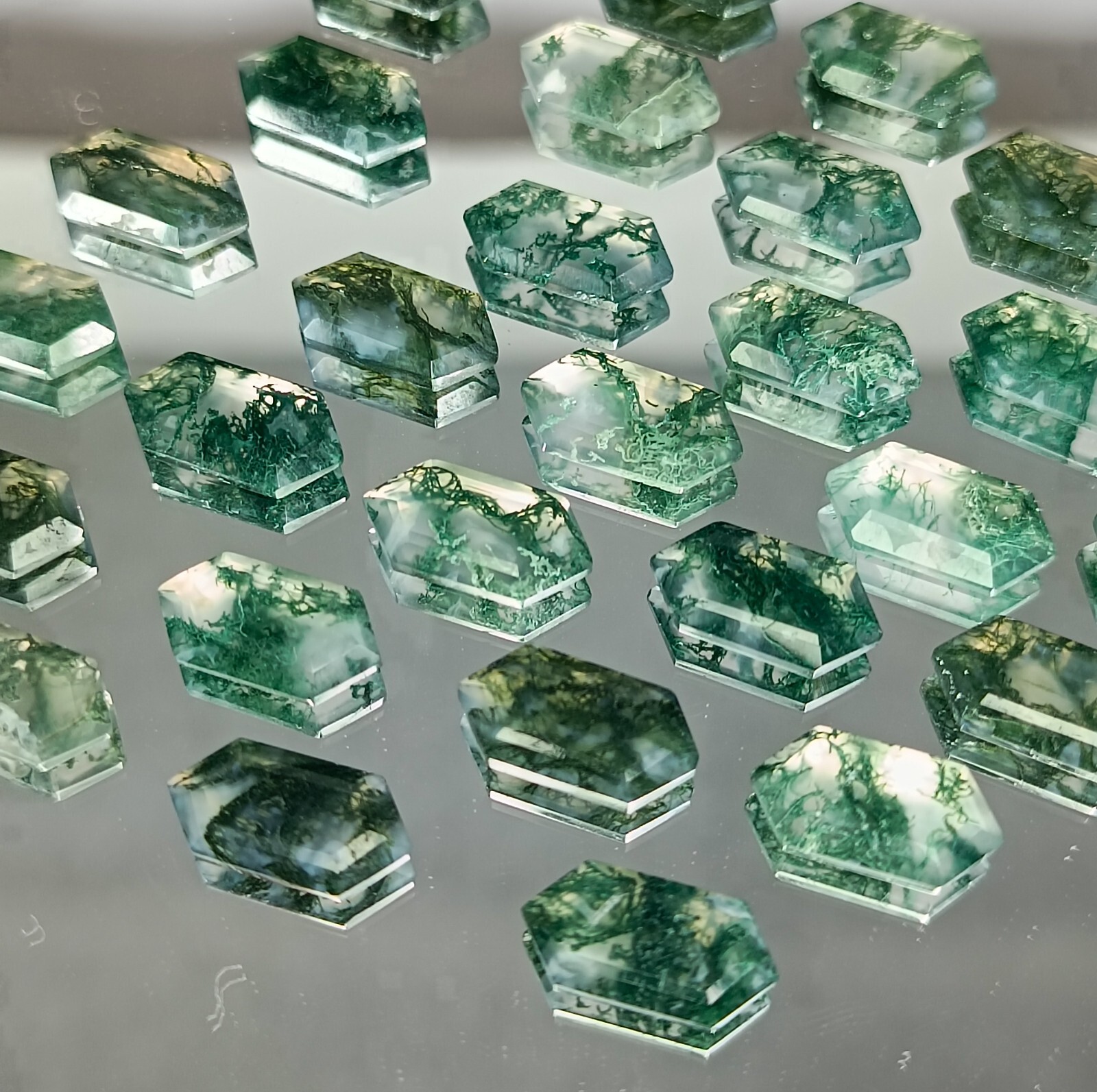 Fancy Cut Natural Moss Agate Faceted Lot Moss Agate Making For Ring 14x7x3 MM