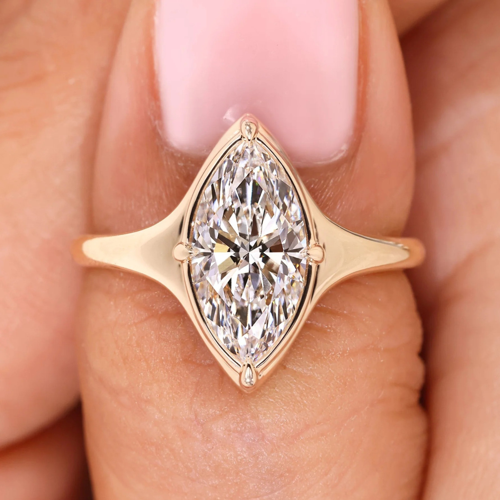 1.50 CT Marquise Cut Lab Grown Diamond Ring With Compass Prong Setting- 14k Gold