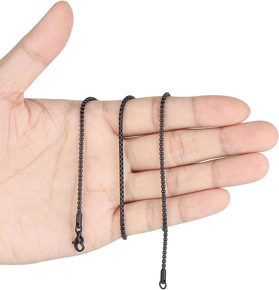 Collar de cadena tipo cable Rolo negro de acero inoxidable para hombre y mujer