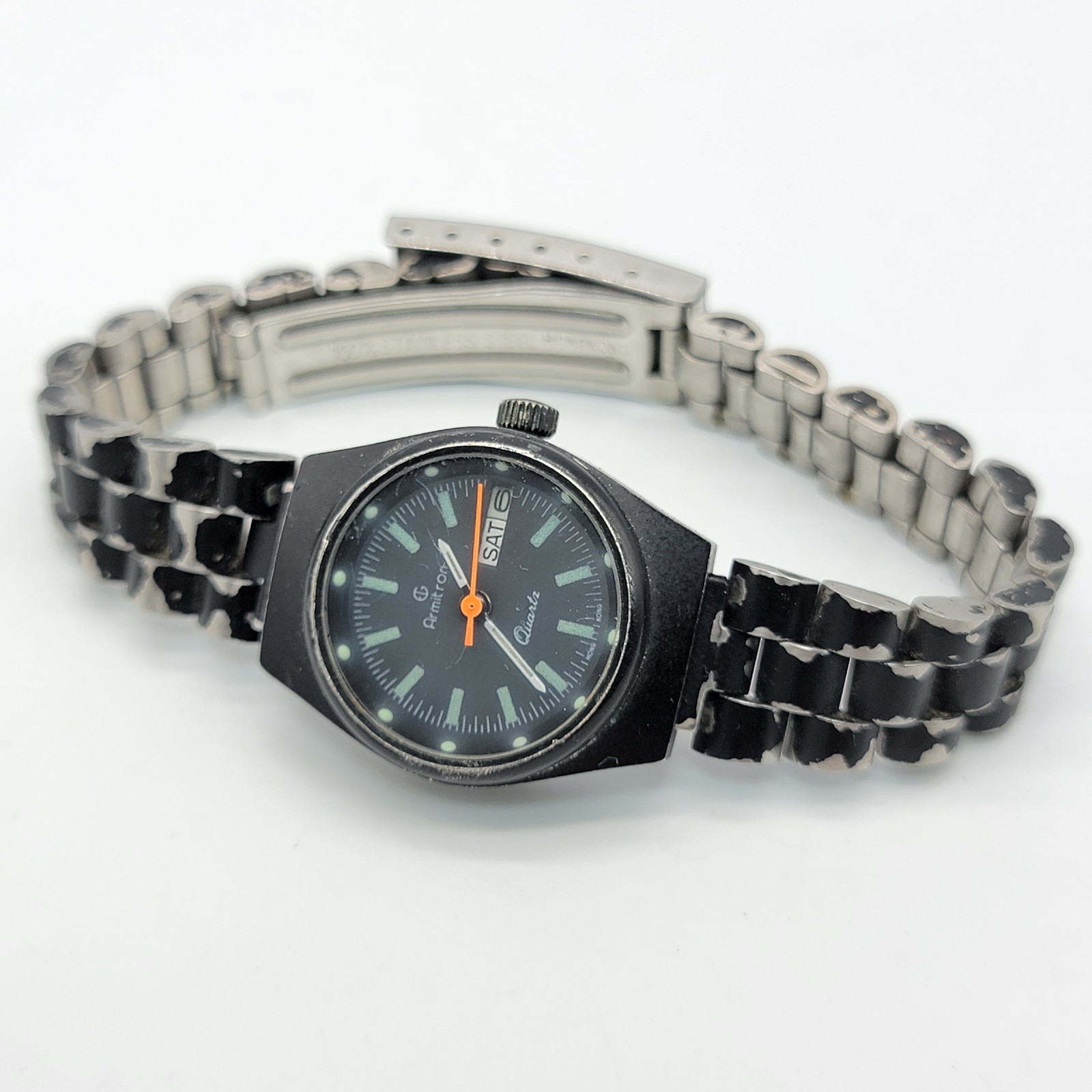 VTG Armitron Women Watch 23mm Day Date Indicator Black Stainless Steel , Runs *