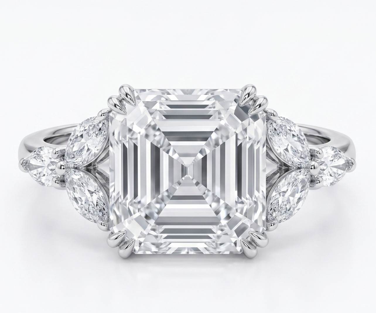 RARE 5.30 Ct Certified Asscher Cut White Natural Diamond Ring White Gold Finish