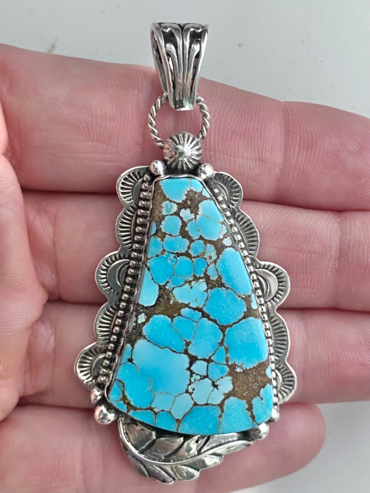 BRAND NEW Appaloosa Turquoise Stamped Floral Pendant 925 Silver