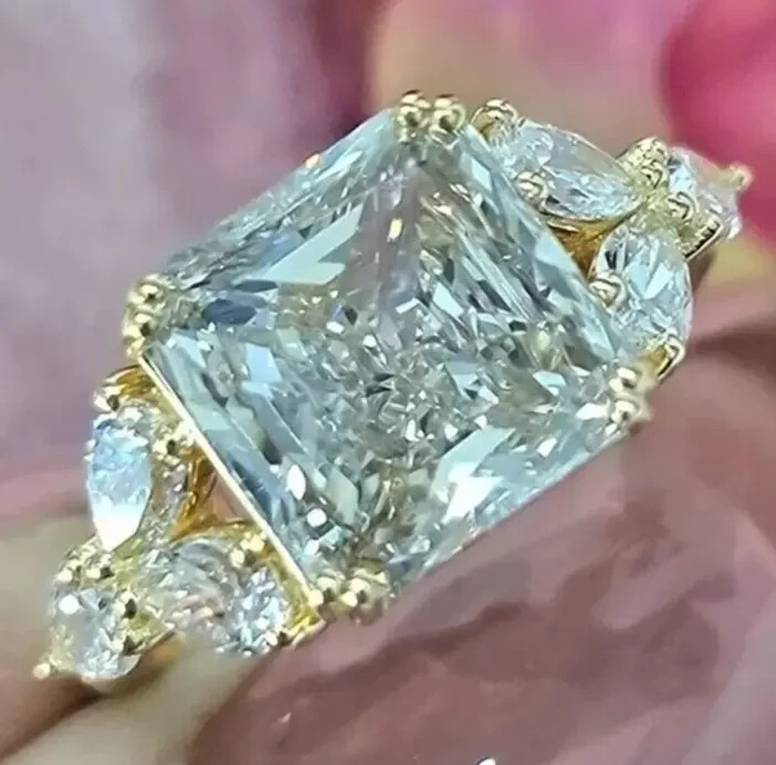 RARE 5.30 Ct Certified Asscher Cut Natural White Diamond Ring Yellow Gold Finish