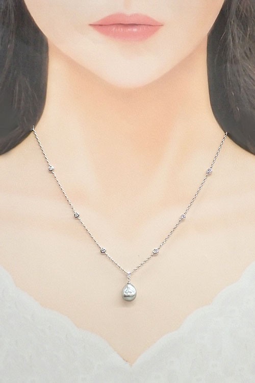 MIKIMOTO Black Pearl South Sea Pearl Necklace diamond K18 white gold Used 908404