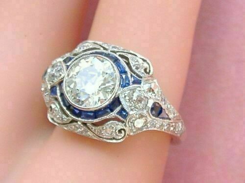 2.50Ct Round Lab-Created Diamond Art Deco Engagement Ring 14k White Gold Plated