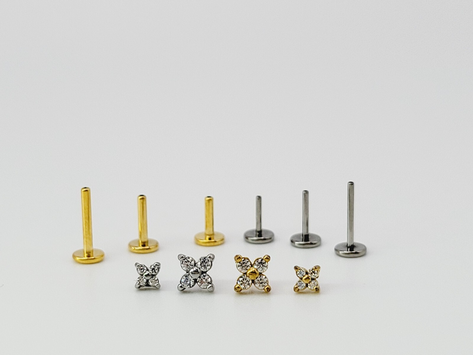 20G/18G/16G Titanium Labret 4 stones Push Pin Threadless Flat Back Stud Earring