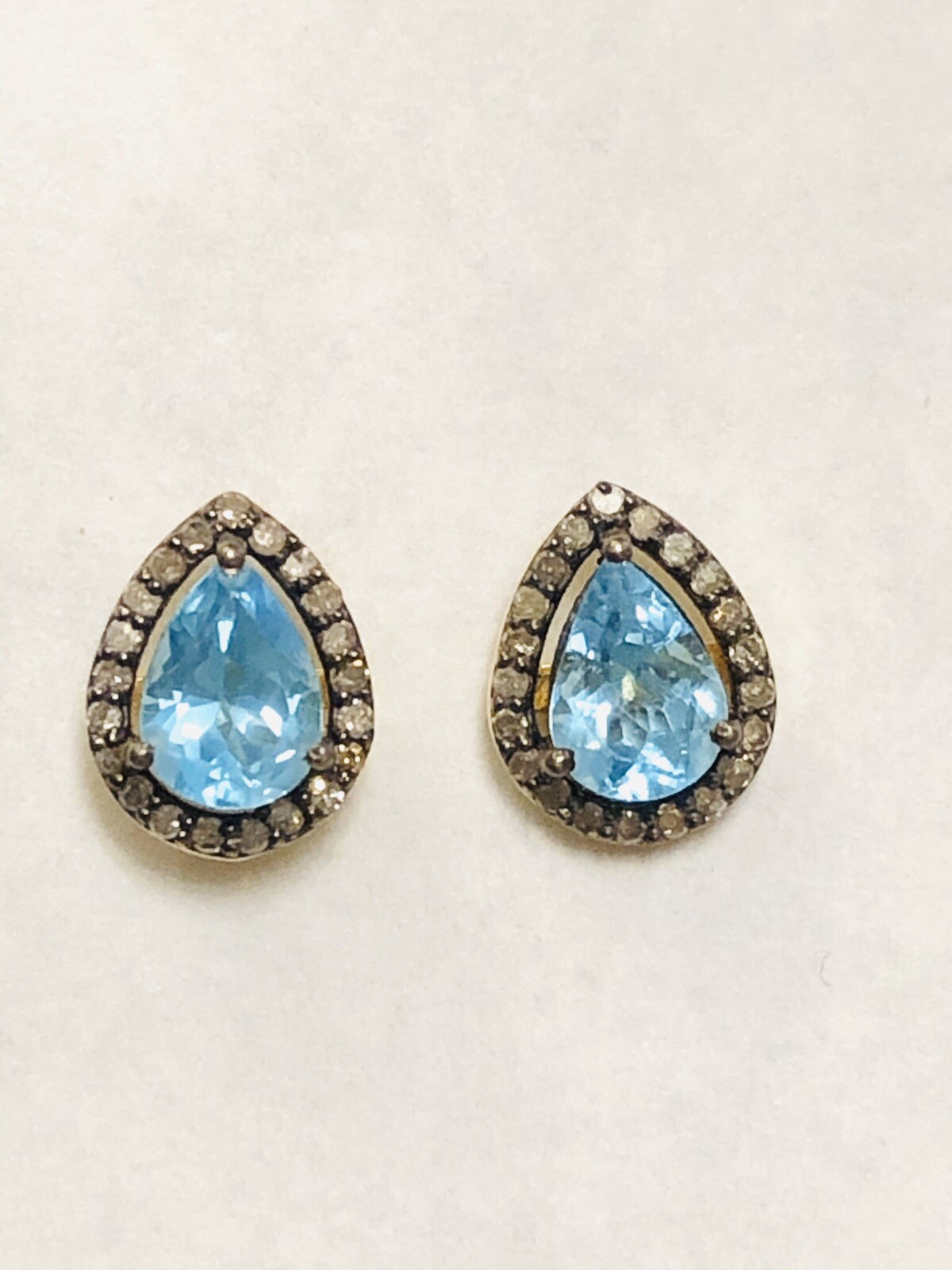 Sterling Silver Gold Plate Apatite and Champagne Diamond Stud Earrings