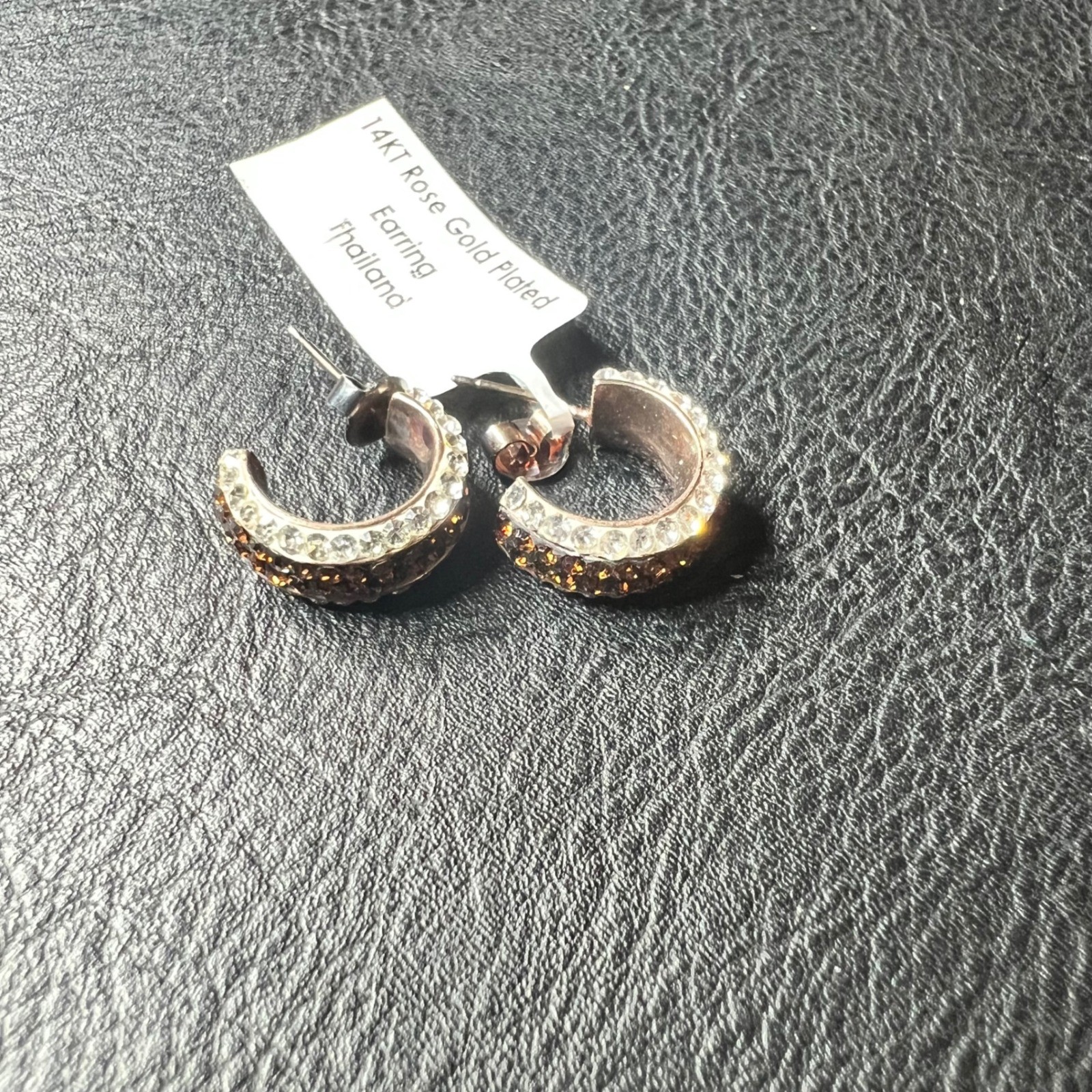 Kohls 14KT Rose Gold Plated Brown Crystal Huggie Hoop Earrings Glam