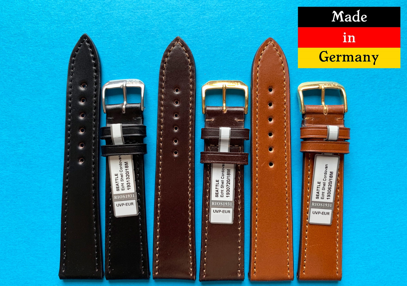Shell Cordovan Uhrenarmband 18, 20 Seattle schwarz braun Made in Germany / 65