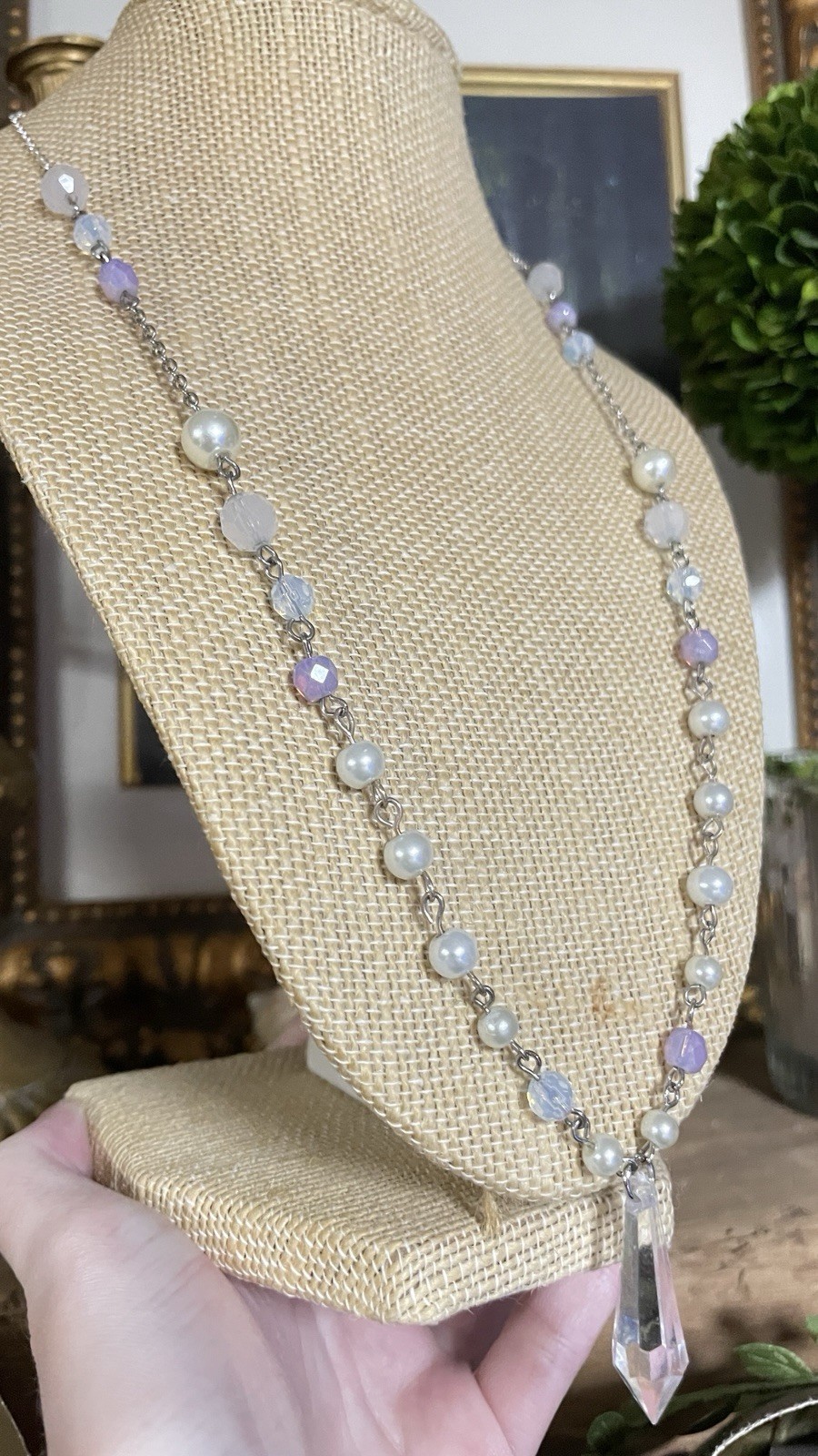 Up cycled chandelier pastel beaded fairy necklace