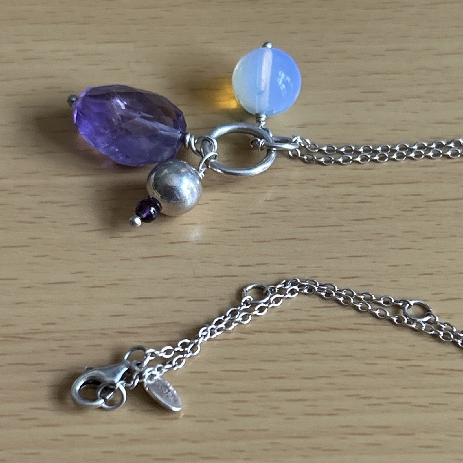 925 Silver Pendant : Charm Dangle Design On 43 Cm Chain/ Signed Soufeel