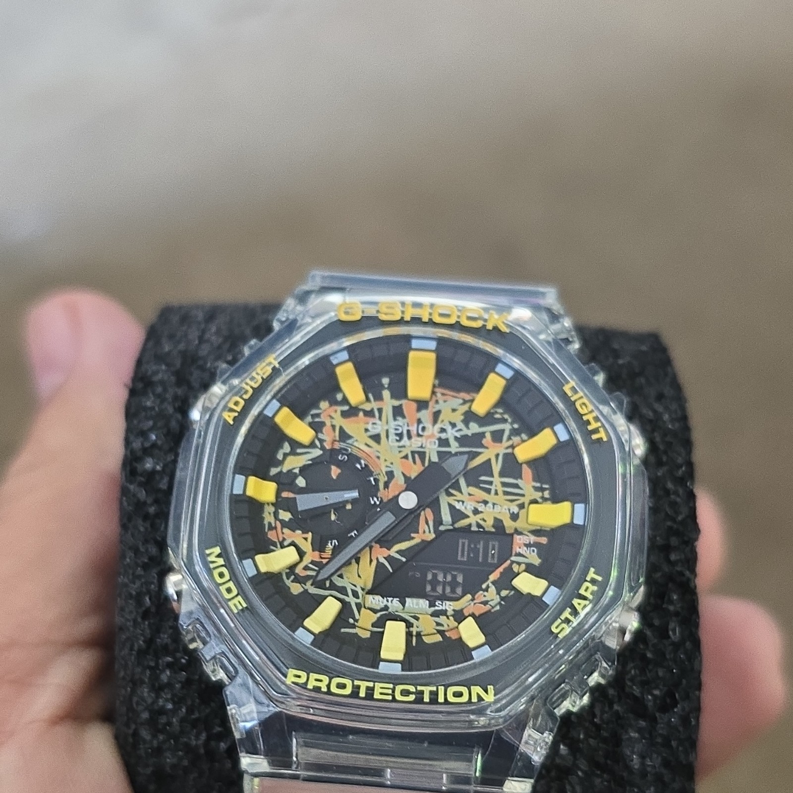 Casio G-SHOCK GA-2100 Transparent Resin Quartz Analog Digital Black Yellow Watch