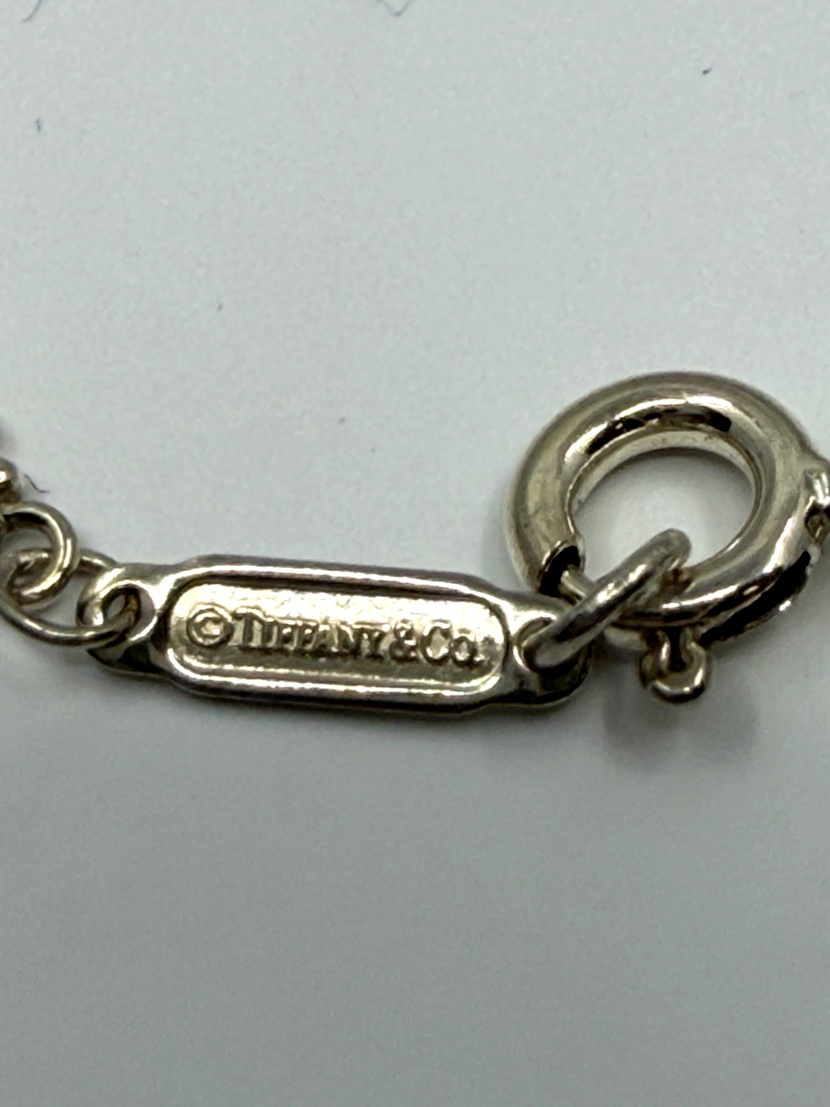 925 Tiffany & Co. Initial “M” Disc Pendant Beaded Necklace 18 Inches 6.3 grams