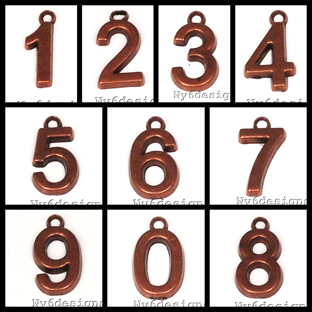 Number Charms Pendant Antique Copper pewter 2pcs 15x10mm 0-9 Anniversary Charm