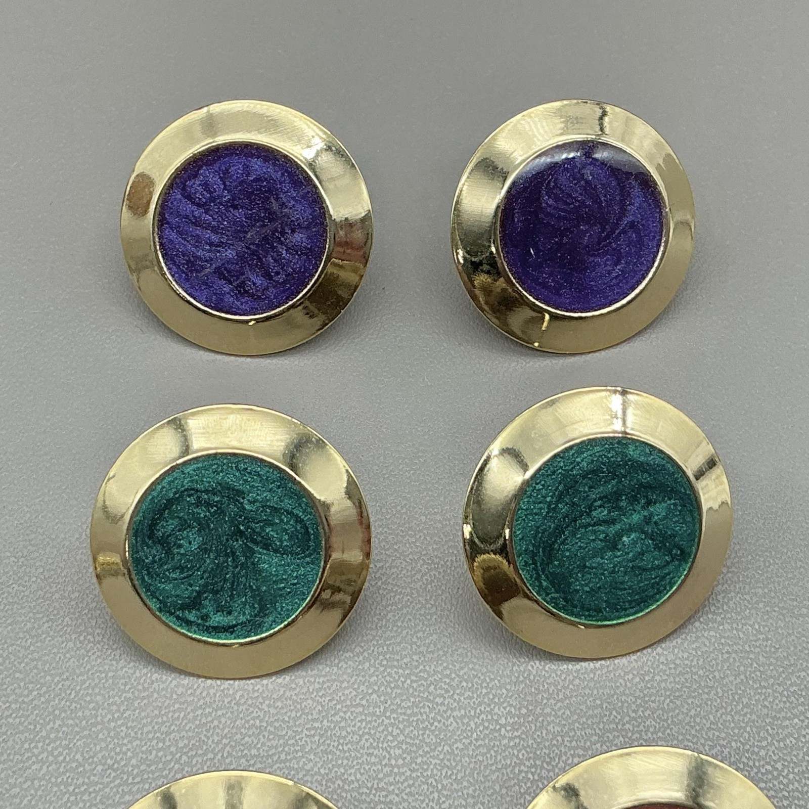 Earrings 4 Pair Gold Tone Multicolor Round Stud Womens Fashion Jewelry 3/4″