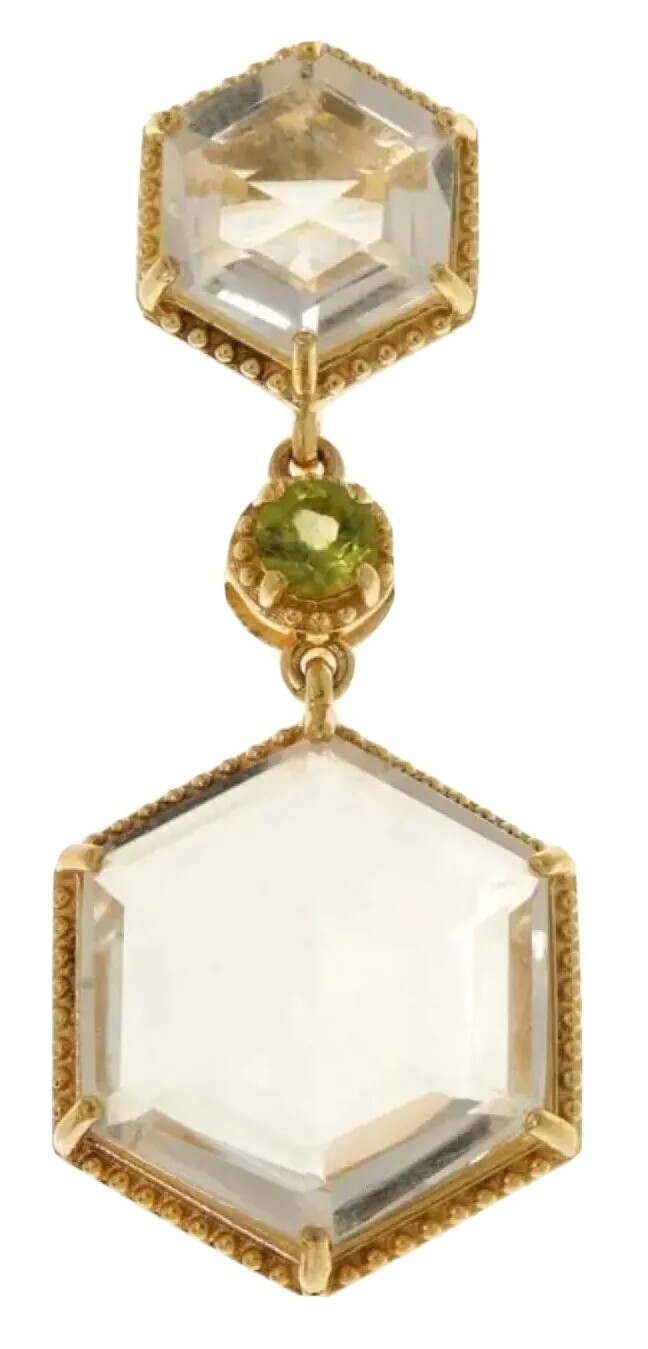 Rarities Sterling Silver Gold-Plated Quartz Hexagon Drop Earrings-Pierced-NWT