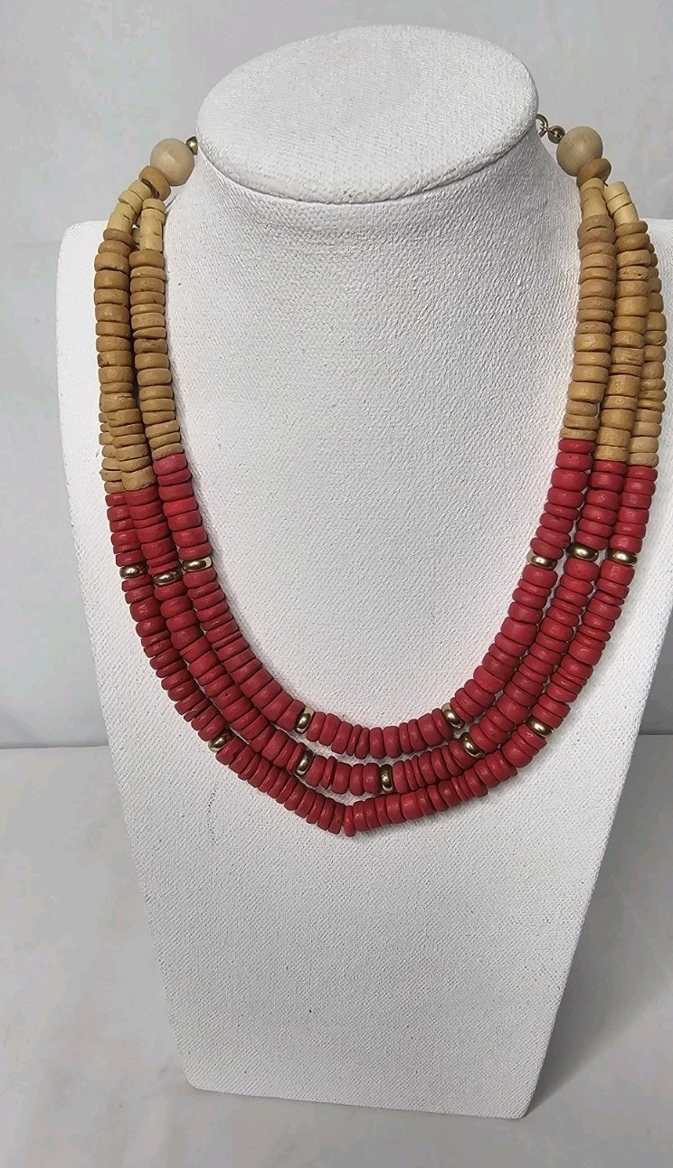 NWT Chico’s Blood Orange/ Tan Multi Strand Necklace Boho