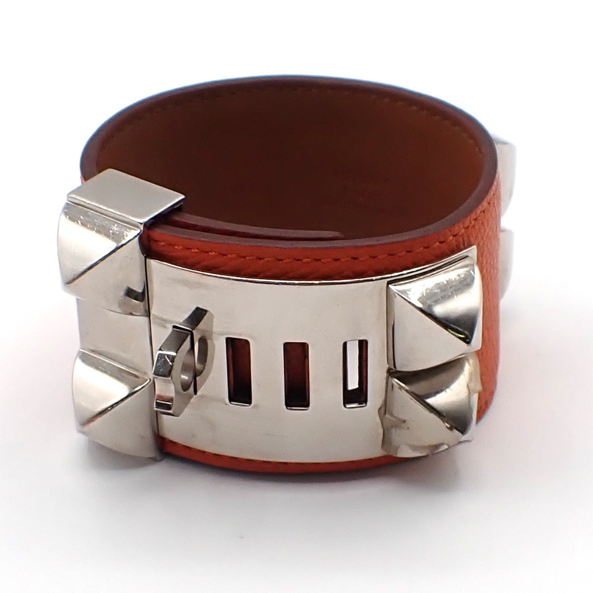 HERMES Collier de Chien Bracelet Size S Square O Epsom Leather Orange 89KP449
