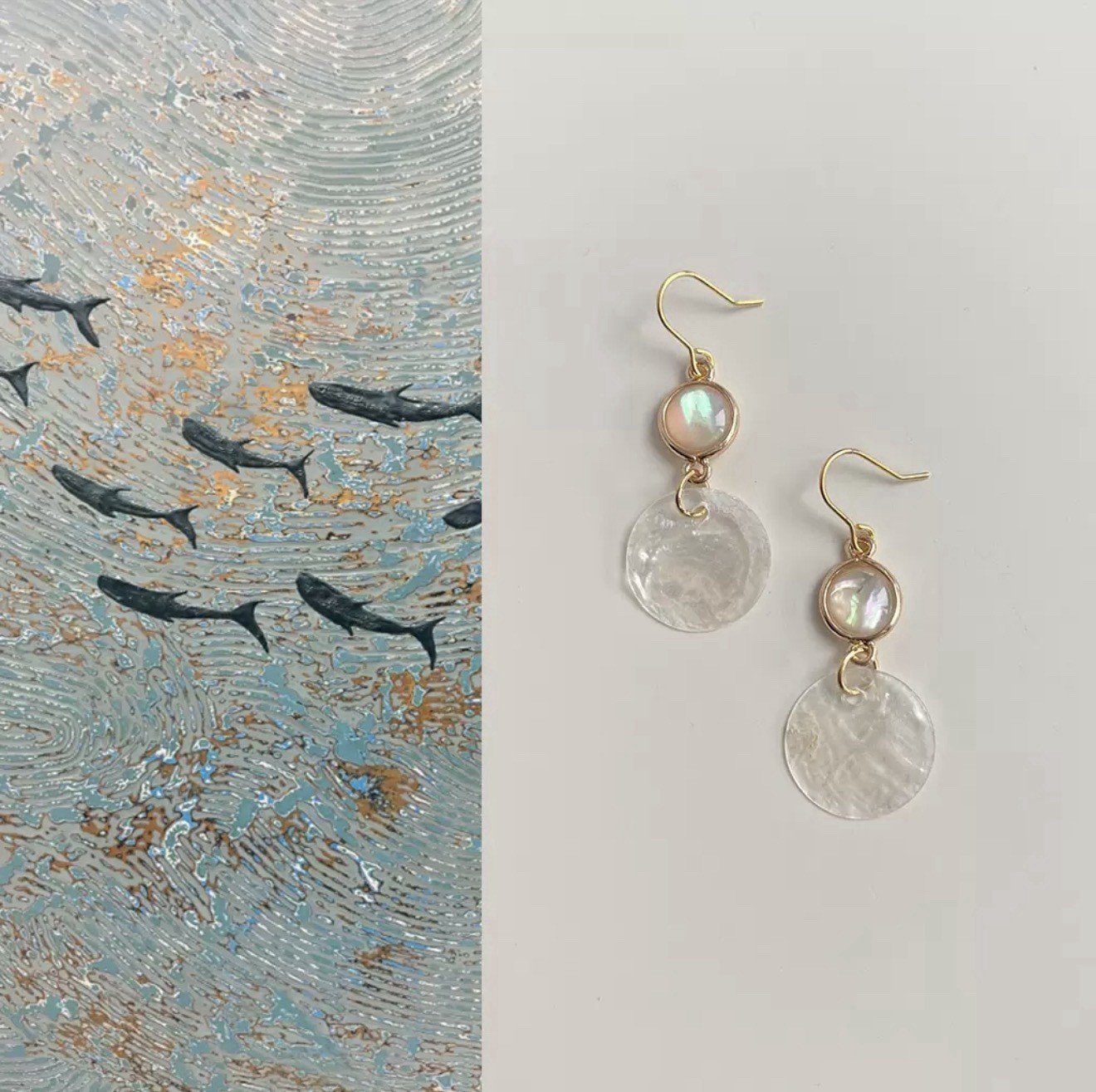 Handmade Copper Alloy Drop Earrings Natural Shell Resin Dangle Women Jewelry