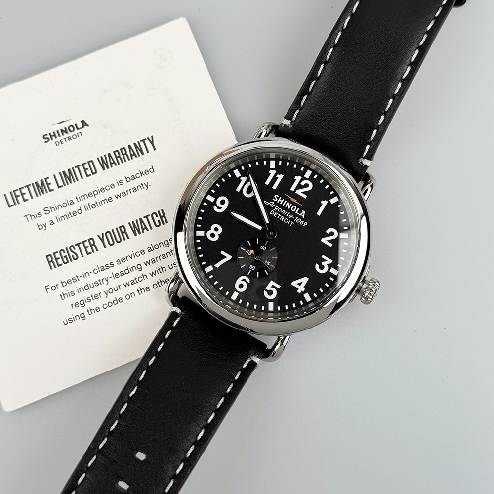 Men’s Shinola Runwell Argonite 1069 Black Dial Black Strap Quartz Watch 47mm