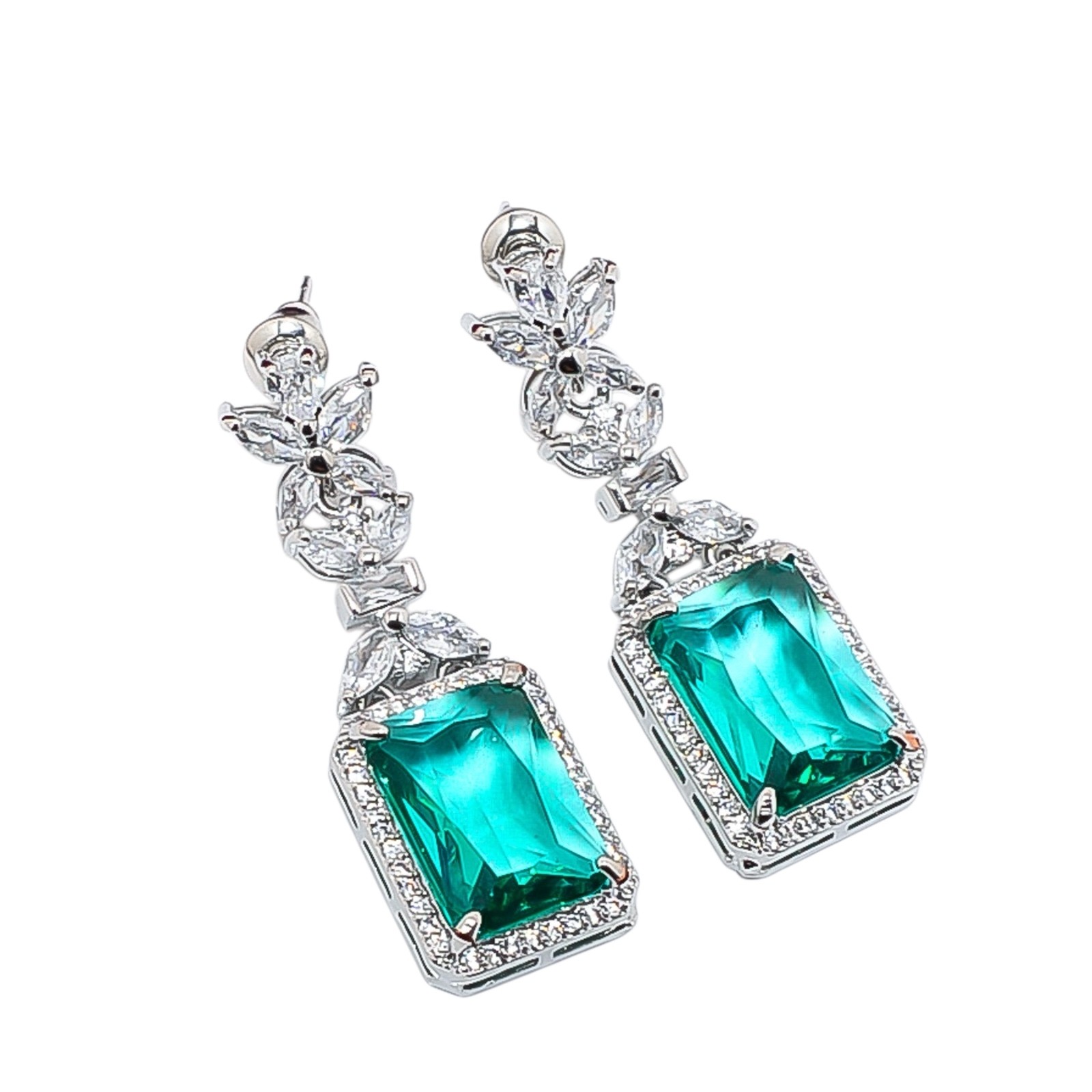 Apatite & Cz 925 Sterling Silver Danglers Earring 1.55″ E15978