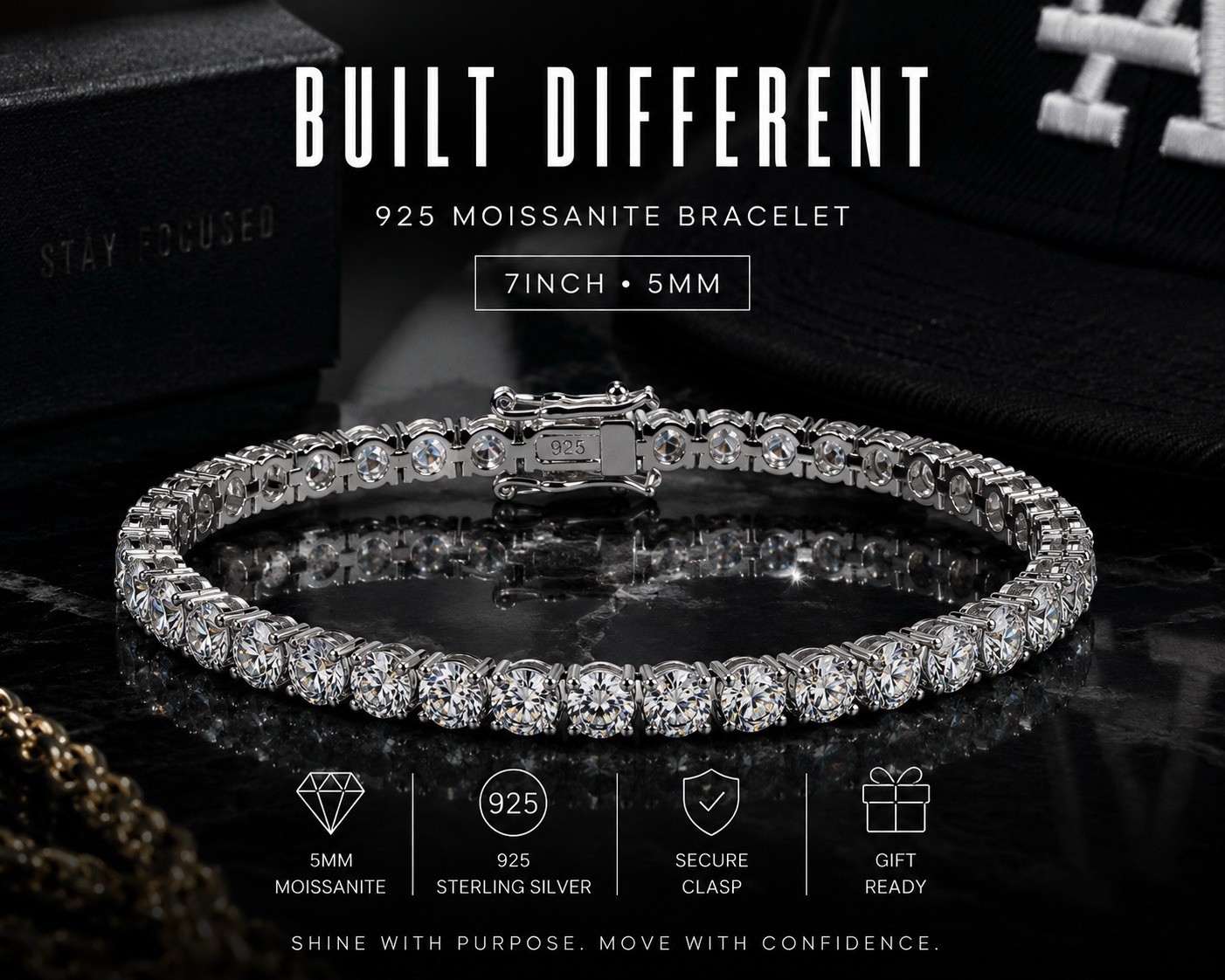 100% GRA Moissanite VVS Bracelet 💎Silver 925 Sterling Unisex 7” 5mm Jewelry
