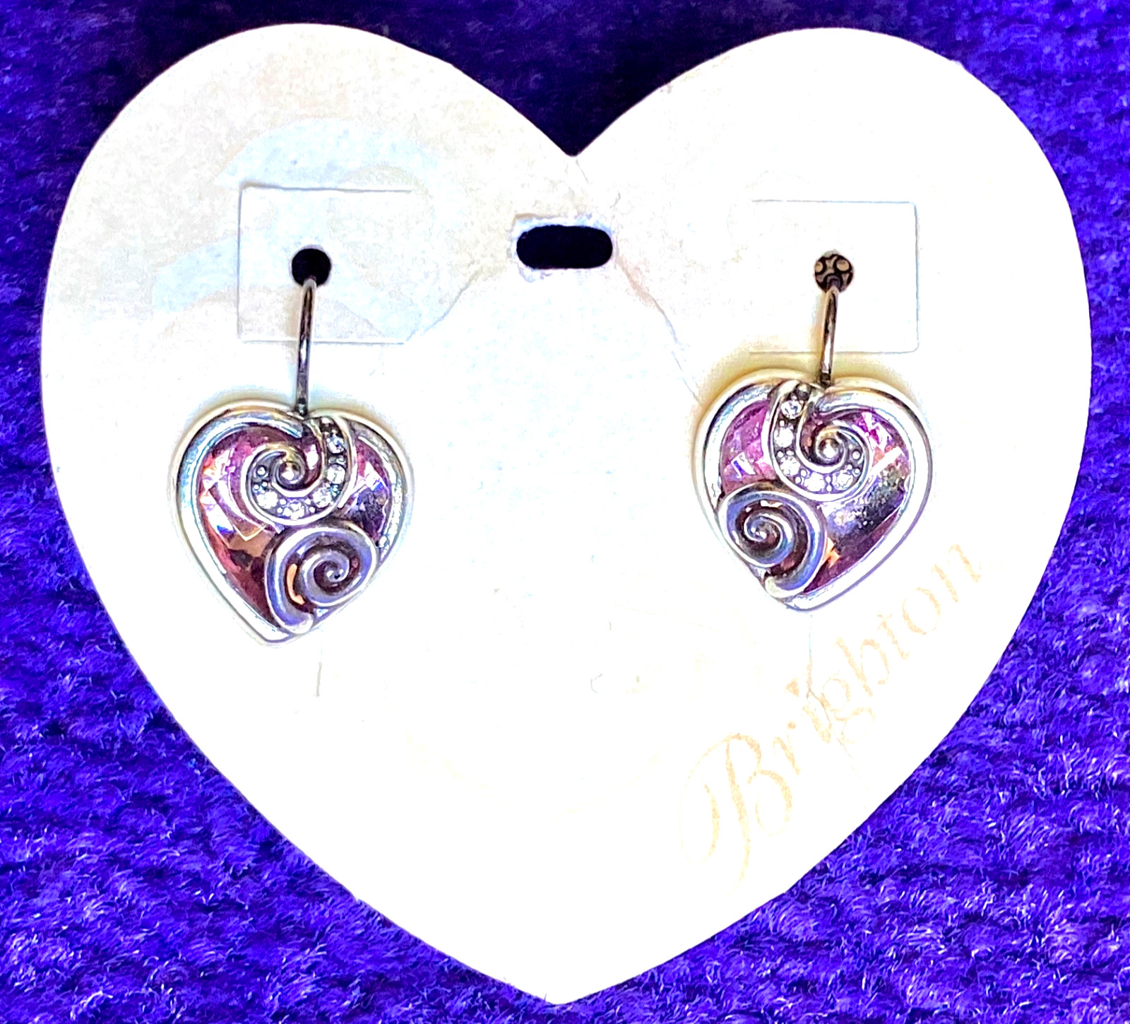 BRIGHTON CUPID’S LOVE PINK+CLEAR SWAROVSKI CRYSTAL SLVR FRWIRE EARRINGS NWT✨VTG