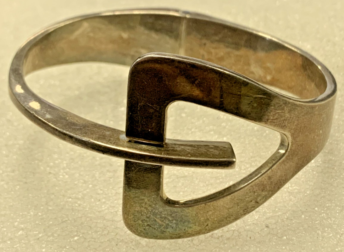 Escorcia Mexico Sterling Silver Modernist Hinged Cuff Bracelet Signed – 138B