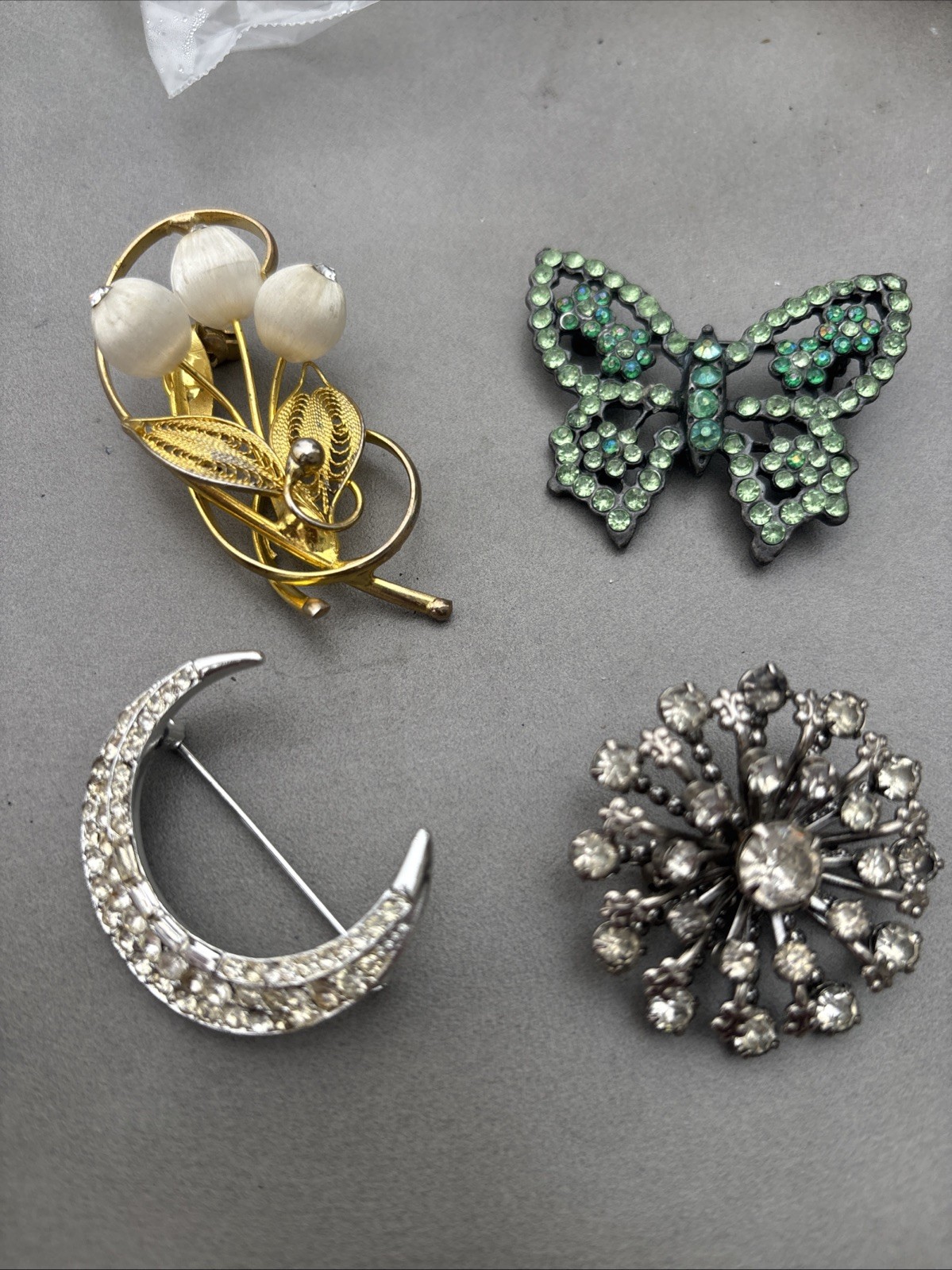 Vintage 60’s-70’s Mixed Lot 4 Brooch Set, Rhinestone Metal #1