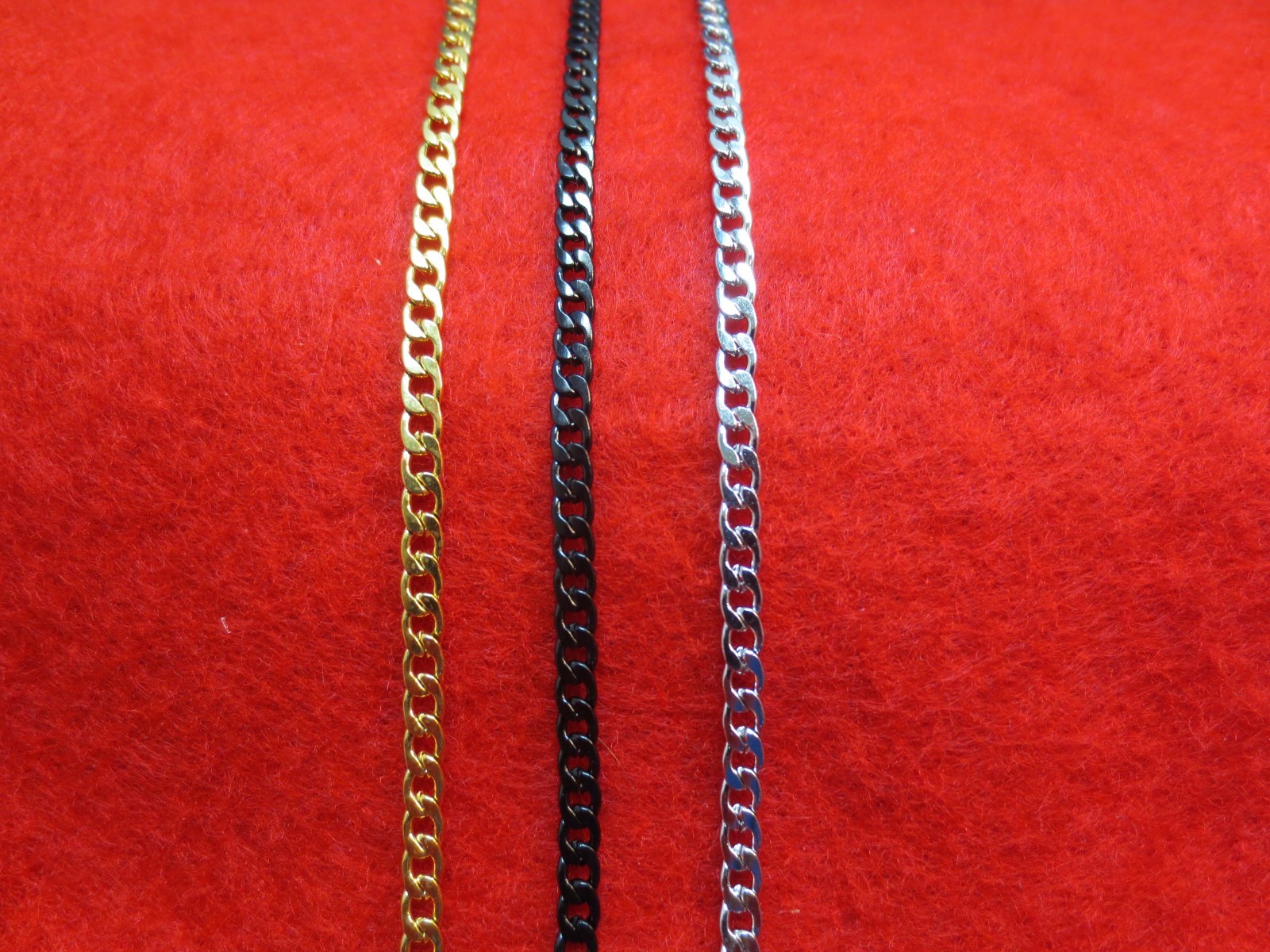 STAINLESS STEEL 16″-50″ 3MM GOLD,SILVER,BLACK, PLATED CURB CHAIN NECKLACE