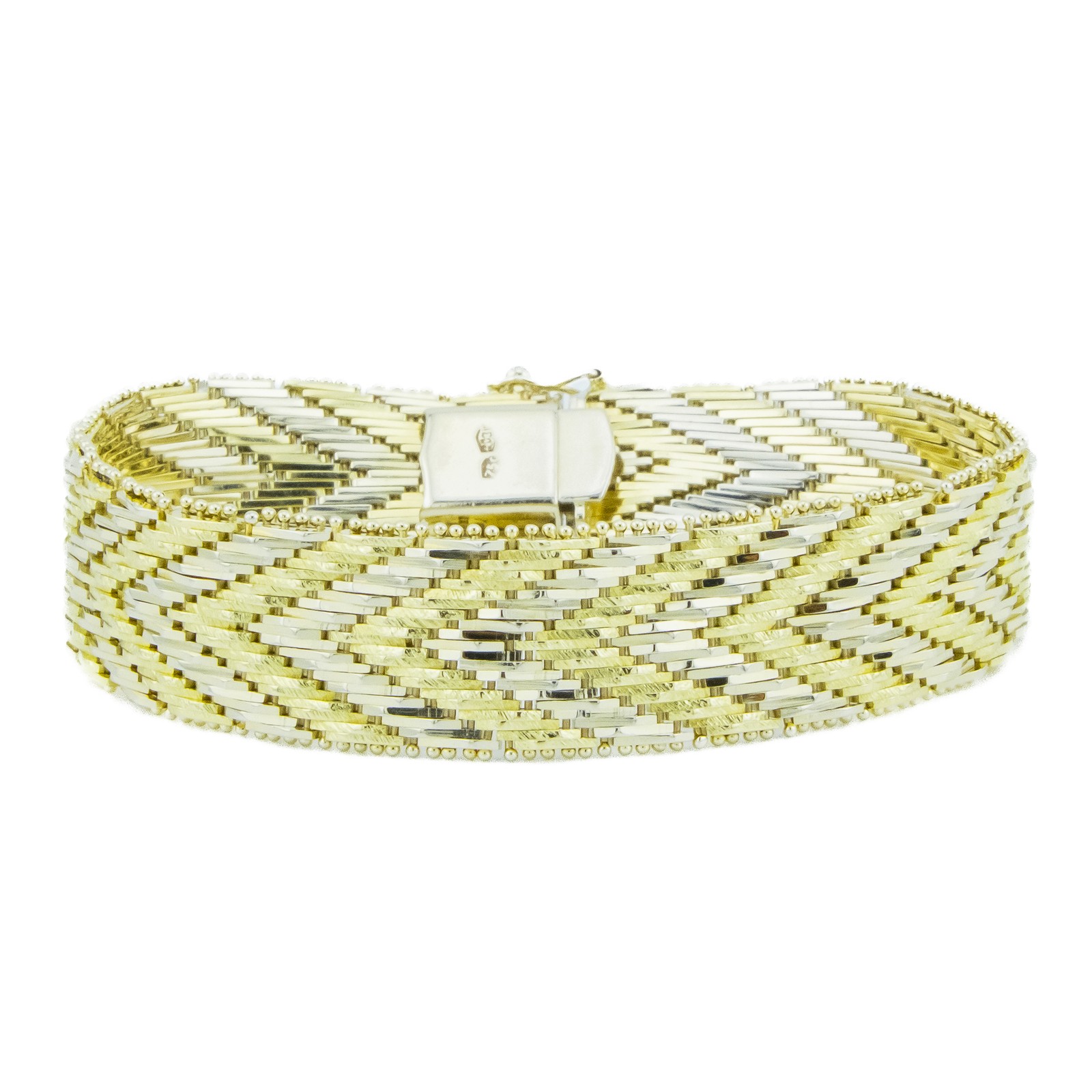 15mm Fashion Chevron 7″ Bracelet in 18K Two-Tone Gold – 55.9 Grams