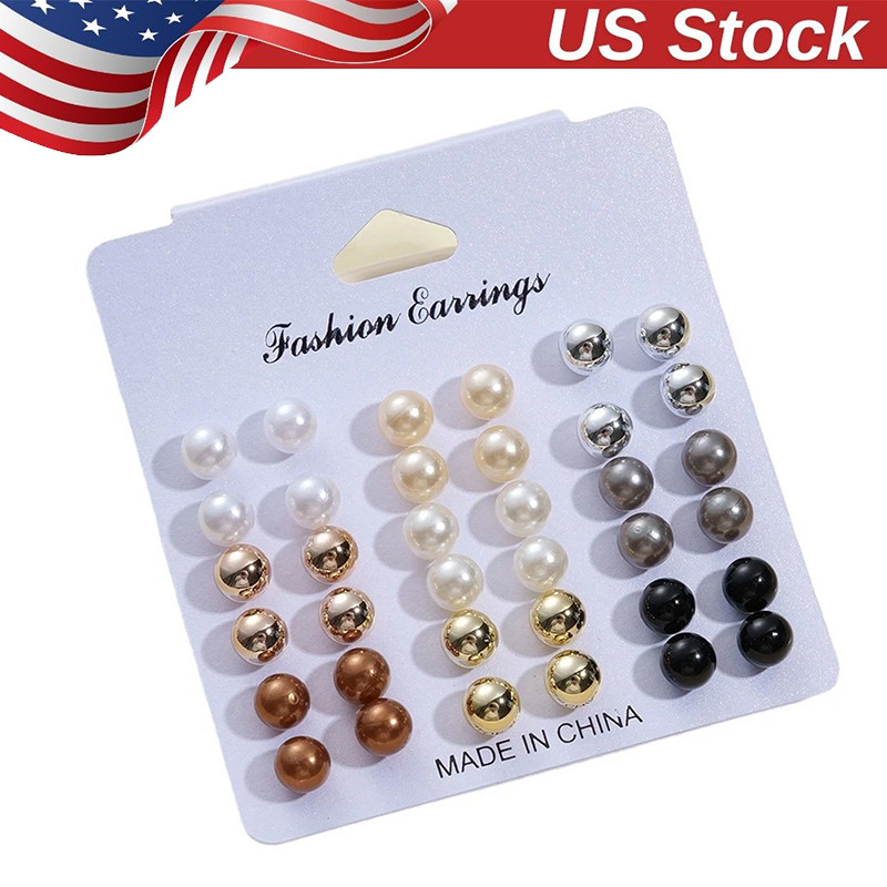 18 Pair Elegant Multi-color Imitation Pearl Stud Earrings Korean Jewelry Set New