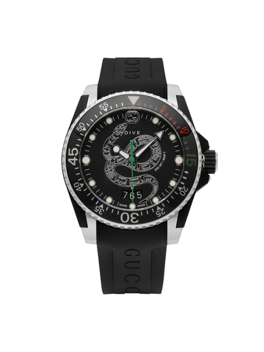 Gucci Dive Men’s Snake Dial Black Rubber Strap Watch – YA136323 ($1390 MSRP)