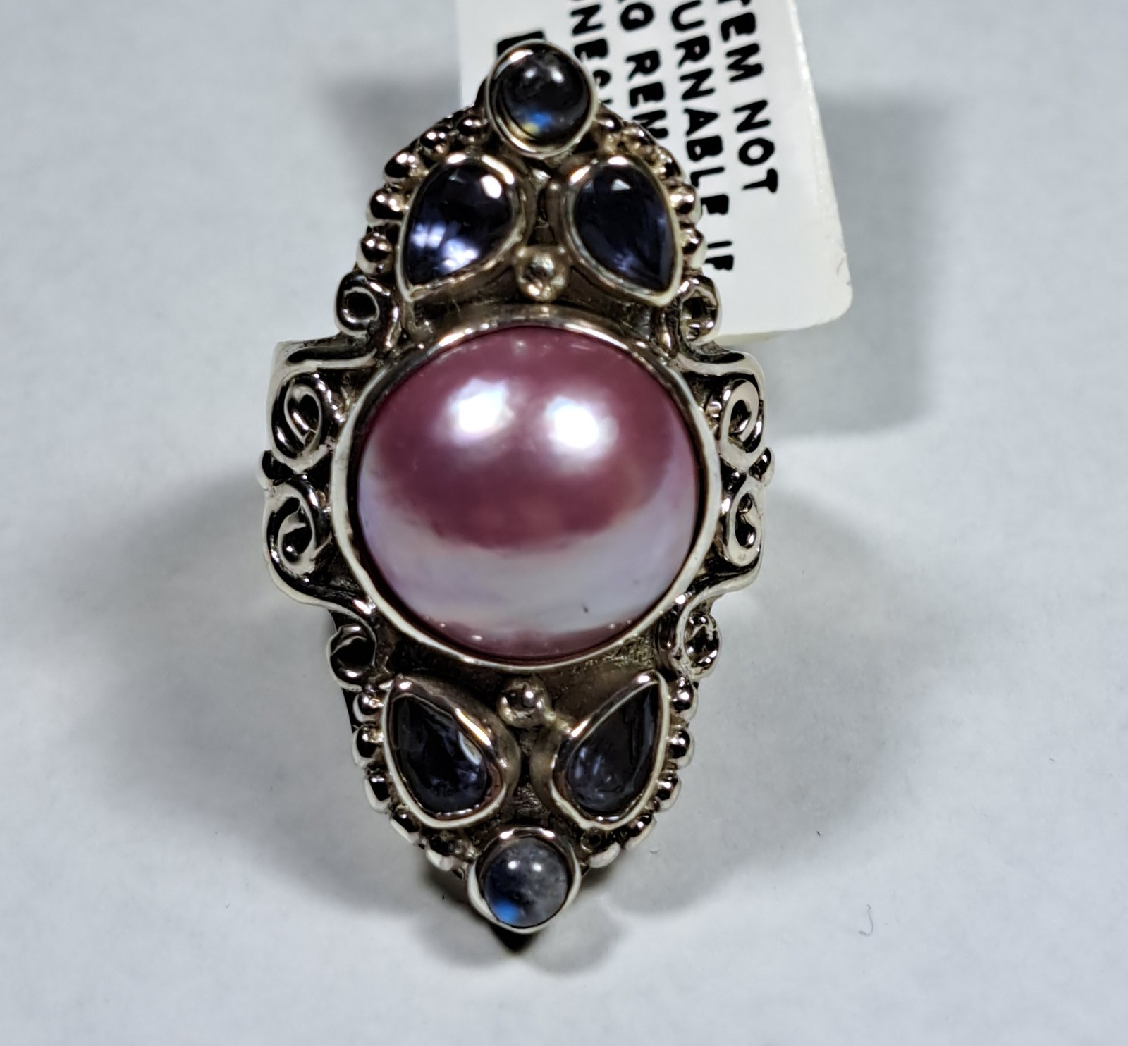SAJEN Sterling Silver Light Pink Mabe Pearl Iolite Moonstone Ring 6 7 8 10 NEW