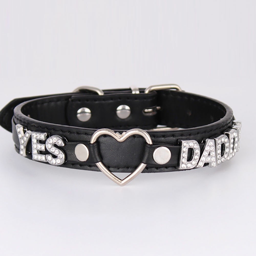 SEX WIFE Choker DIY BDSM Gift Necklace Heart Custom Collar Chain Metal Leash J4