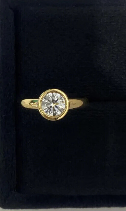 2.00 CT Round EF VS/SI Lab Created Diamond Women Bezel Set Ring 14K Yellow Gold