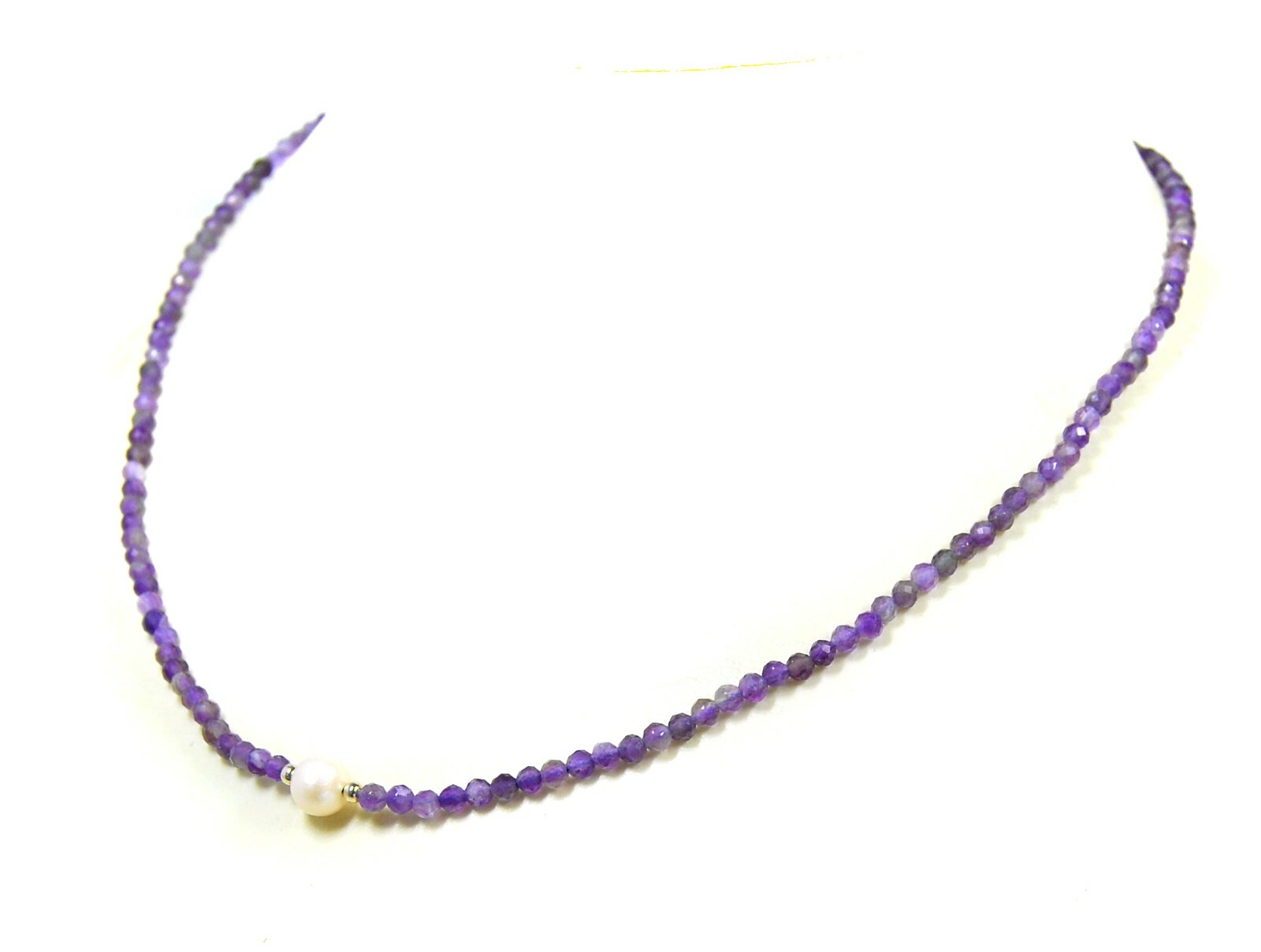 Amethyst necklace in faceted ball shape with a freshwater pearl 925 silver