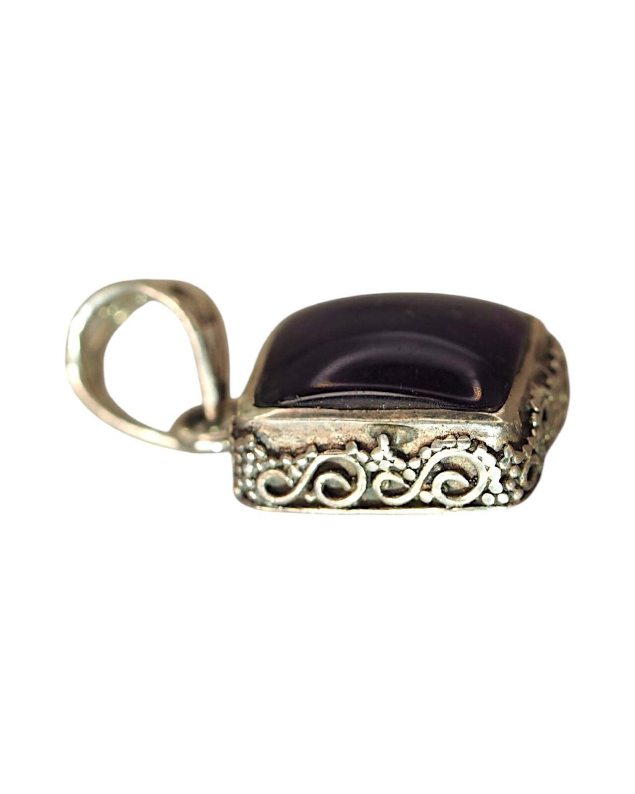 Sterling Silver Rectangular Amethyst Openwork Pendant