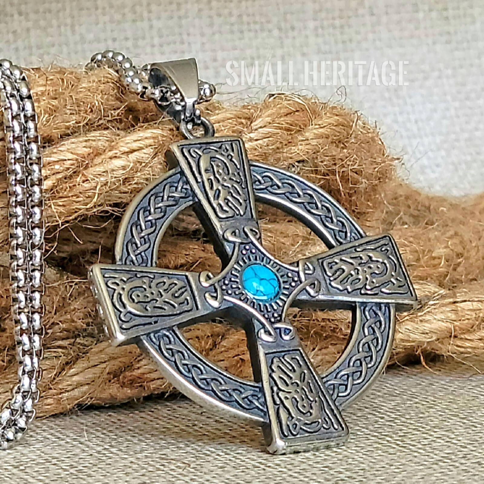 Large Celtic Cross Necklace Stainless Steel Irish Christian Pendant Chain Men