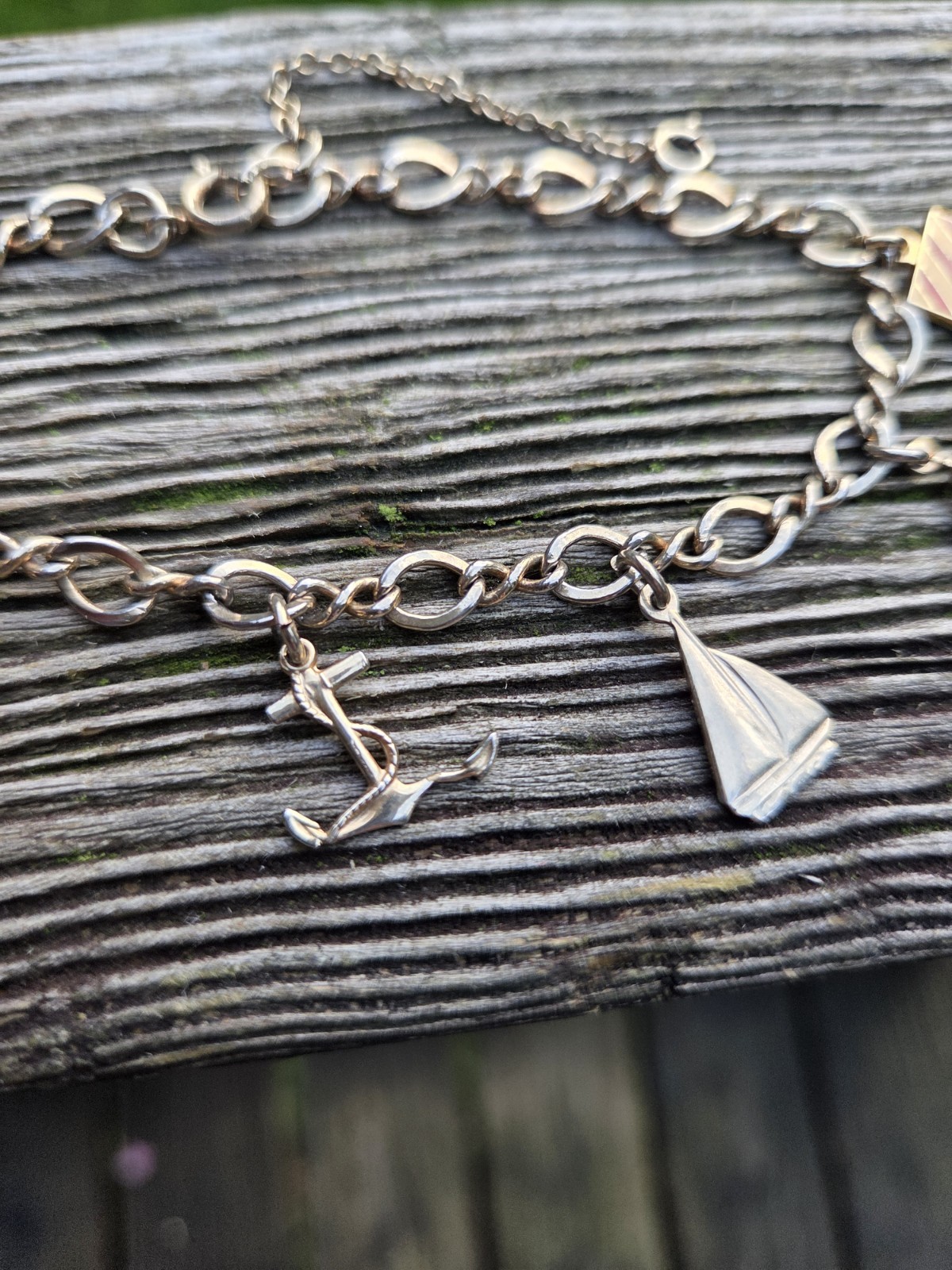 Vintage Sailing Charm Bracelet Nautical Gold Tone Anchor Sail Boat Flags Wheel