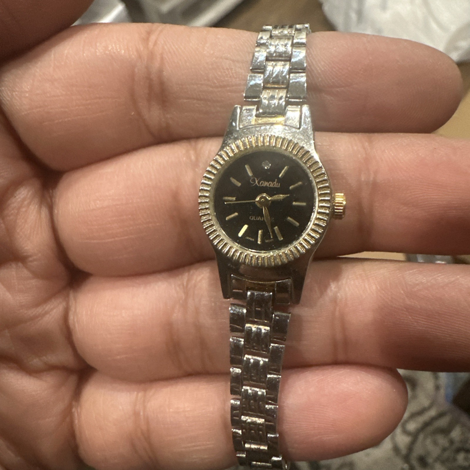 Working XANADU Ladies Two Tone Black Dial Quartz 18mm Fit 5.5in Small Wrist